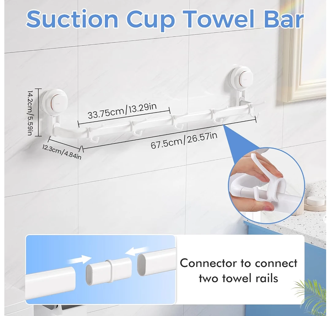 Brand New premium adjustable Suction Cup Towel Bar with Hooks - photo 2