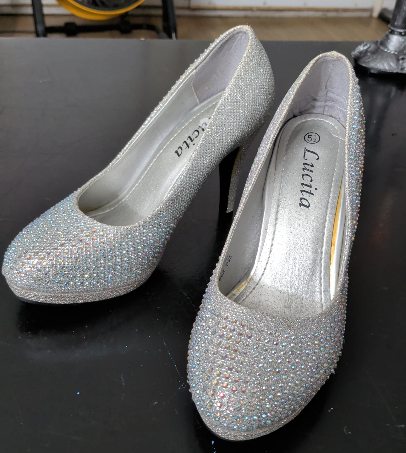 Lucita Silver Rhinestone Heels
