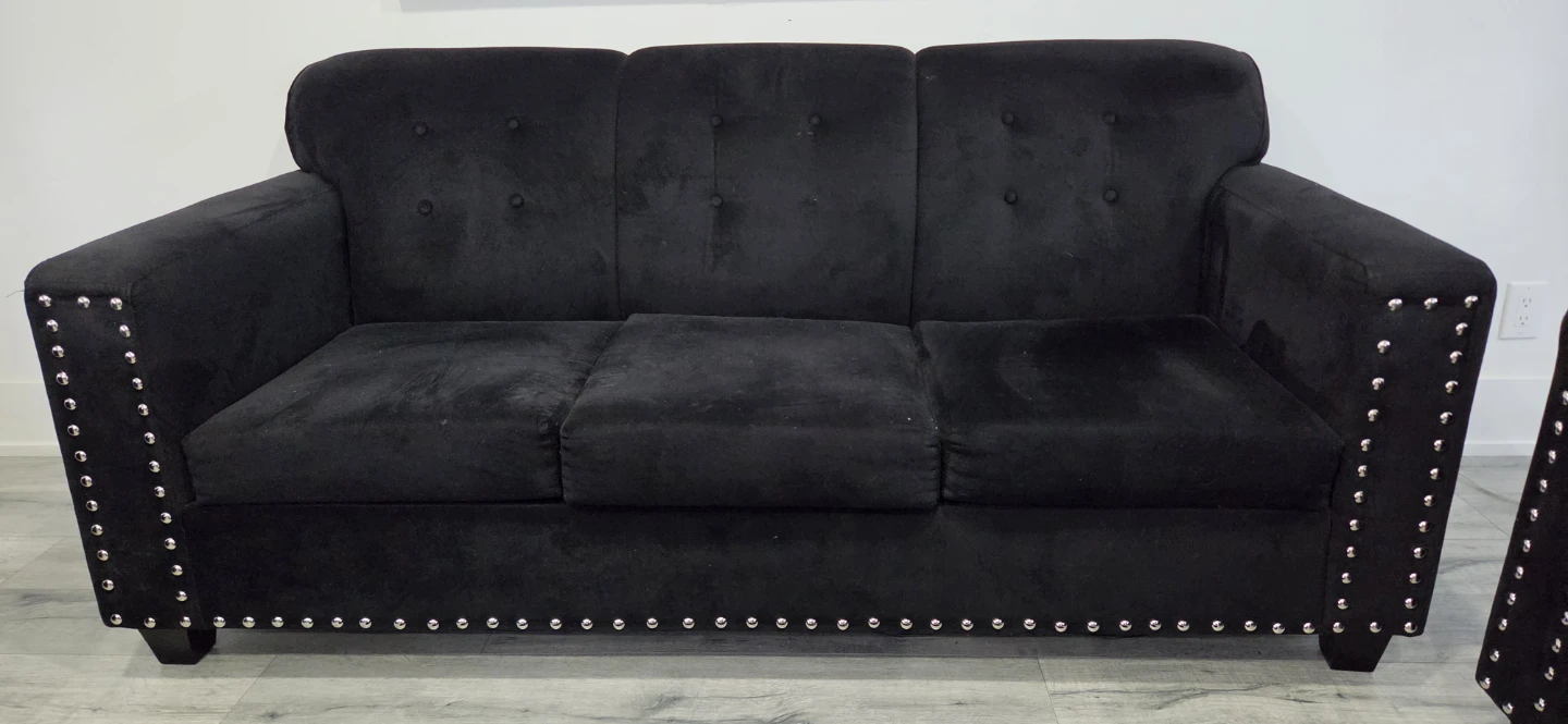 Black Velvet Sofa Set with Nailhead Trim - photo 3