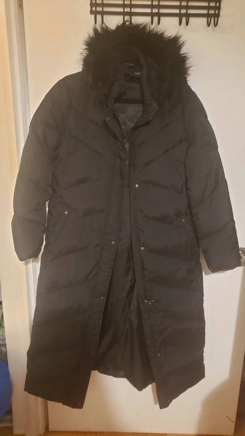Utex Black Puffer Coat with Faux Fur Hood
