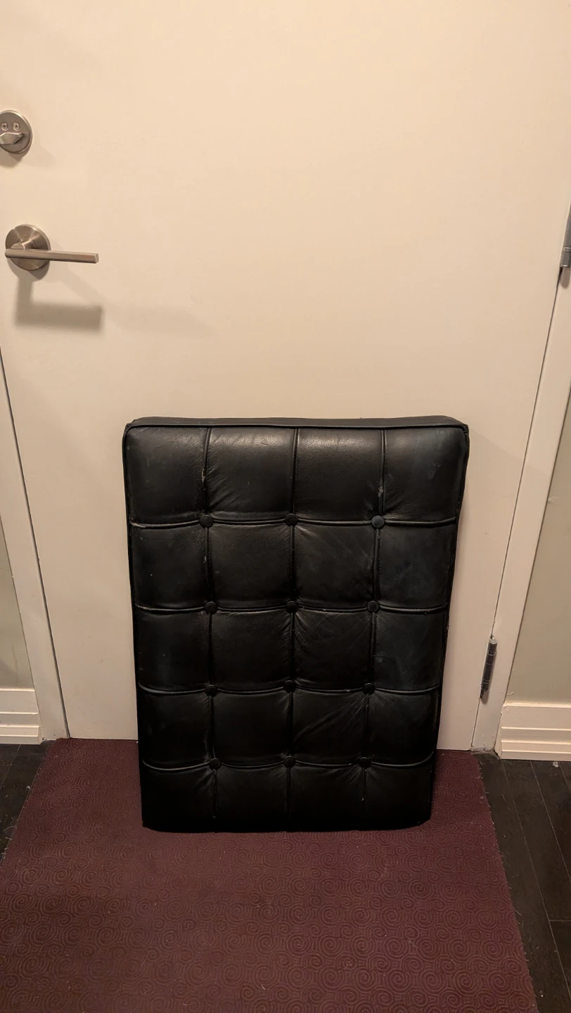 Black Tufted Faux Leather Cushion