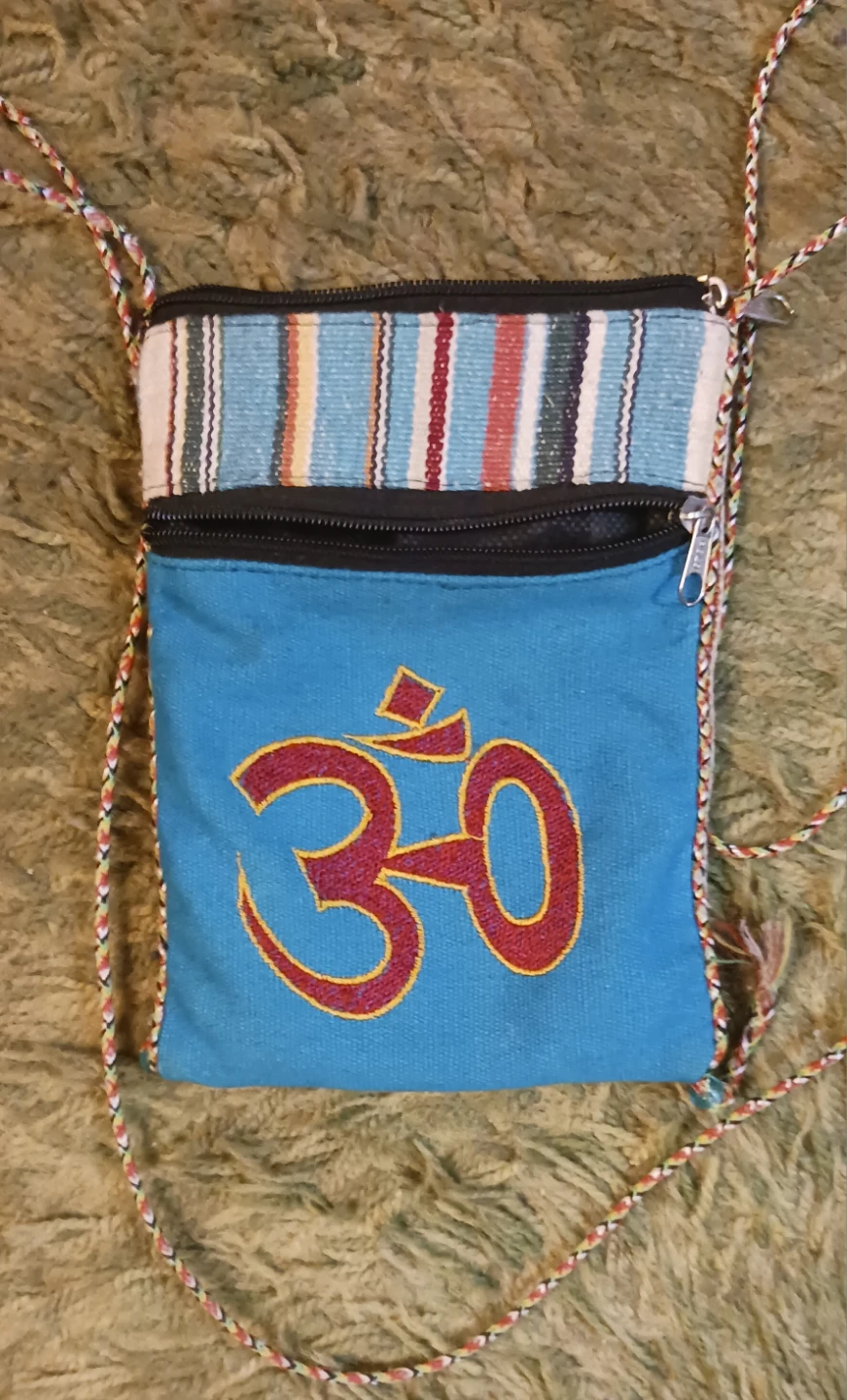 Striped Om Symbol Crossbody Bag