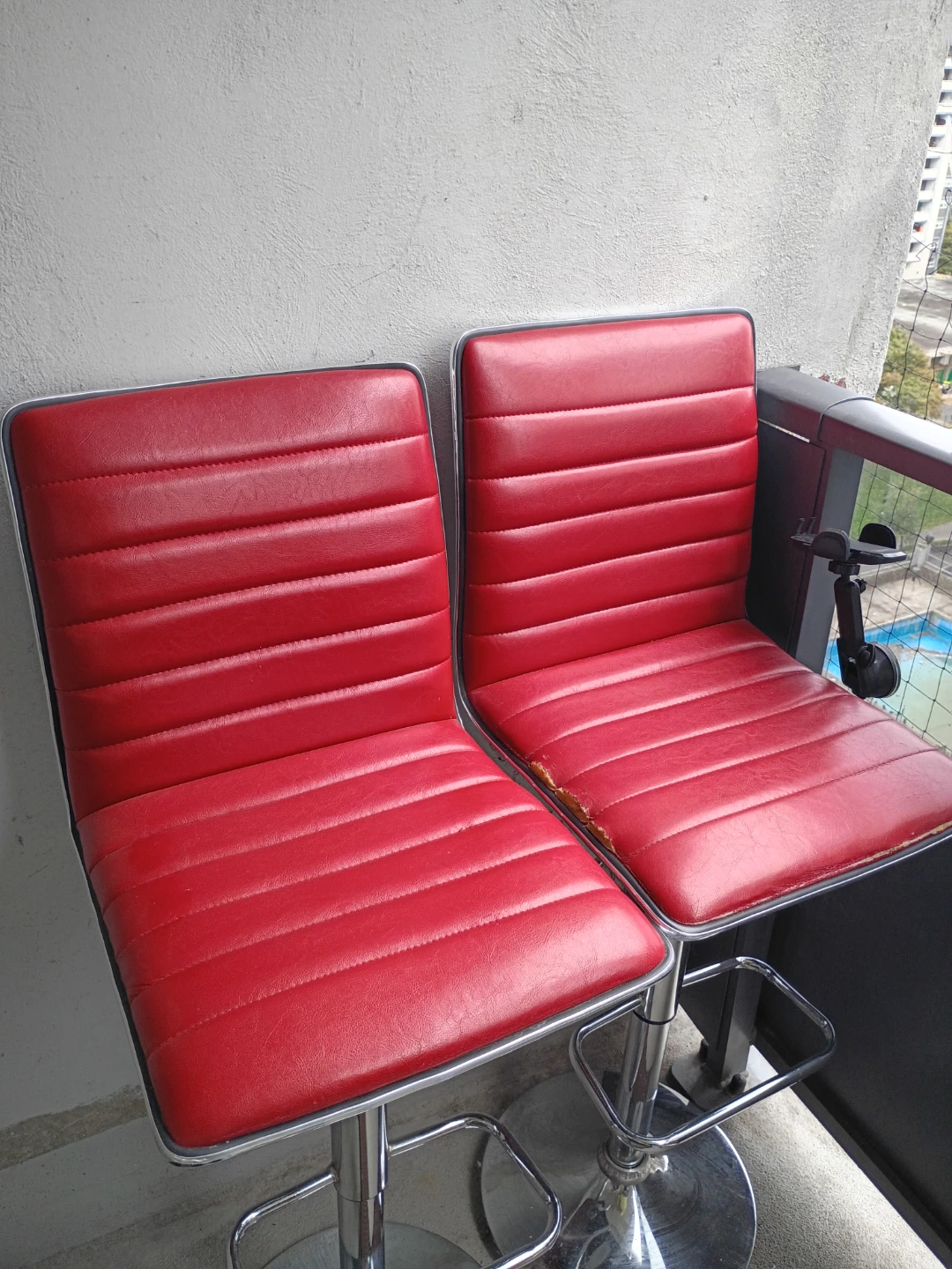 Pair of Red Adjustable Bar Stools
