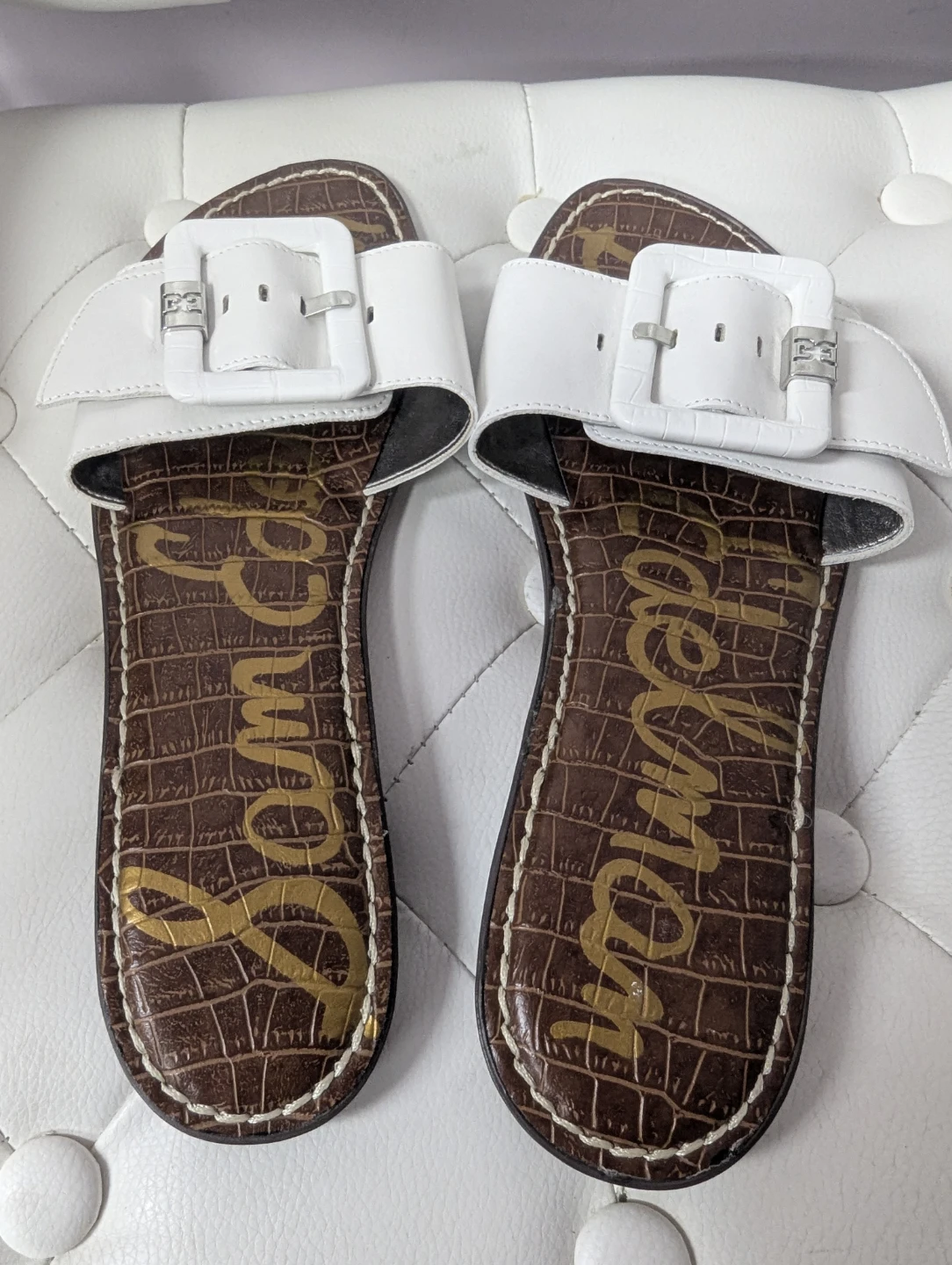 Sam Edelman White Buckle Slides - photo 4
