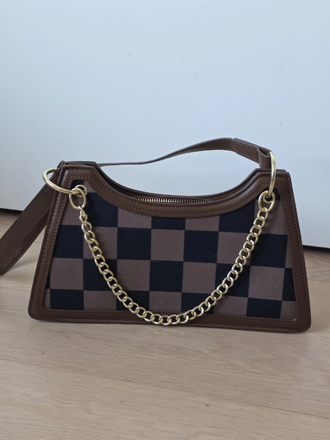 Brown and Black Checkered Shoulder Bag