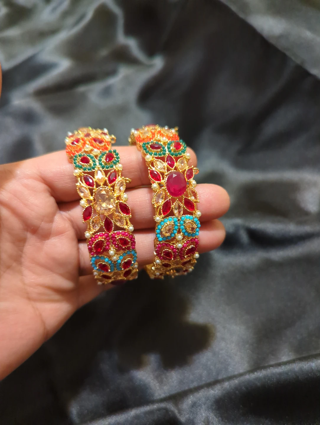 Set of Two Multi-Coloured Stone Bangles - photo 2