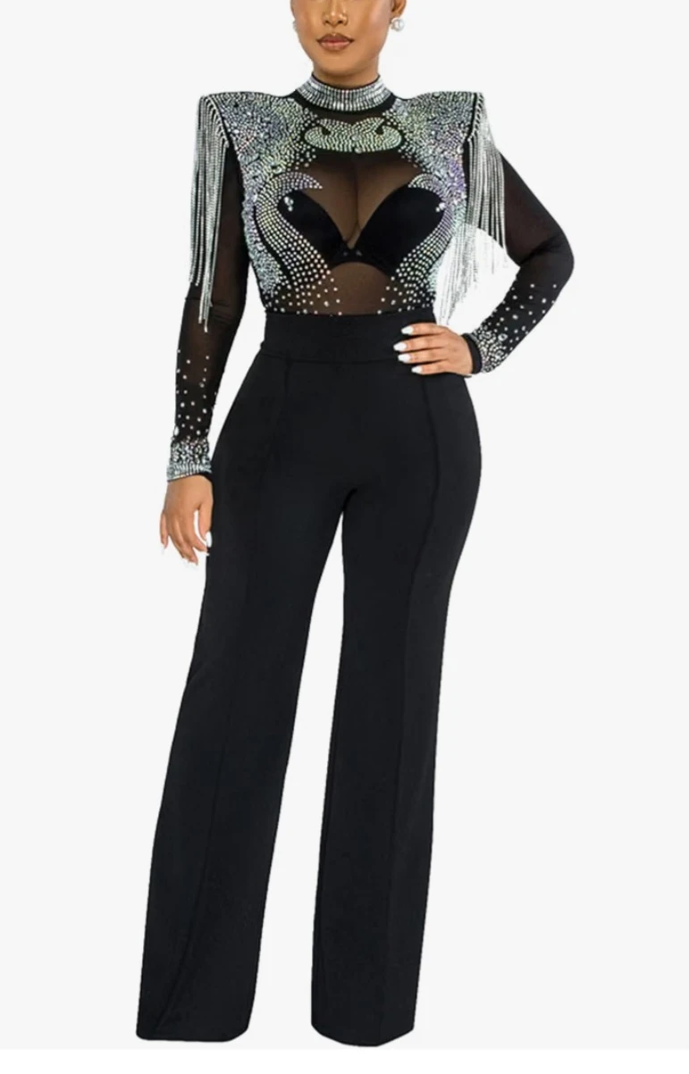 Black Rhinestone Embellished Jumpsuit