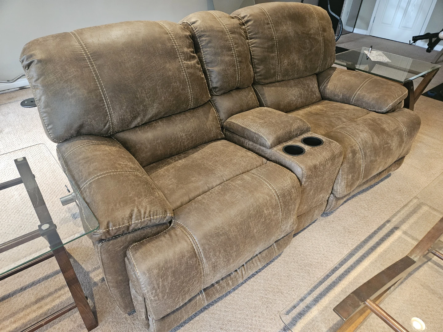 Brown Leather Reclining Loveseat - photo 5
