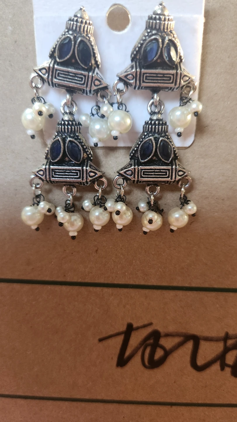 Silver Tone Dangle oxidized Earrings