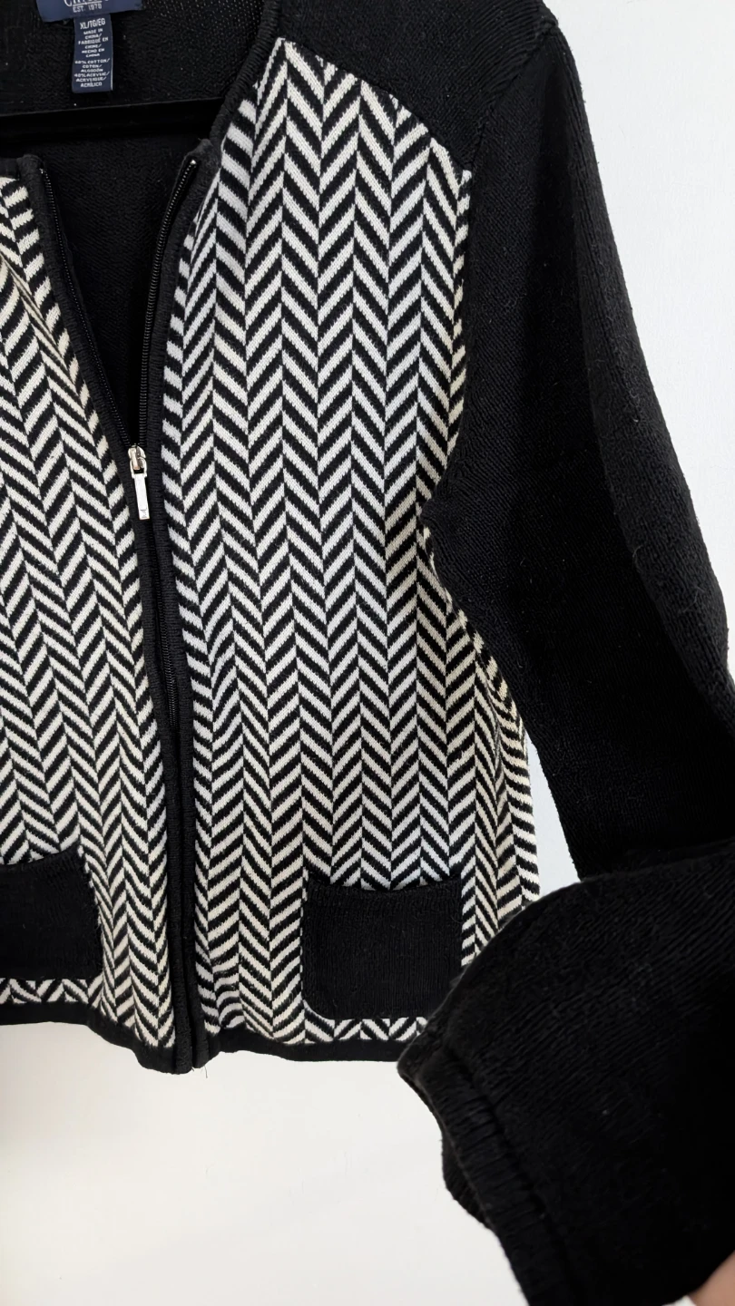 Chaps Black and White Full-Zip Cardigan - photo 4