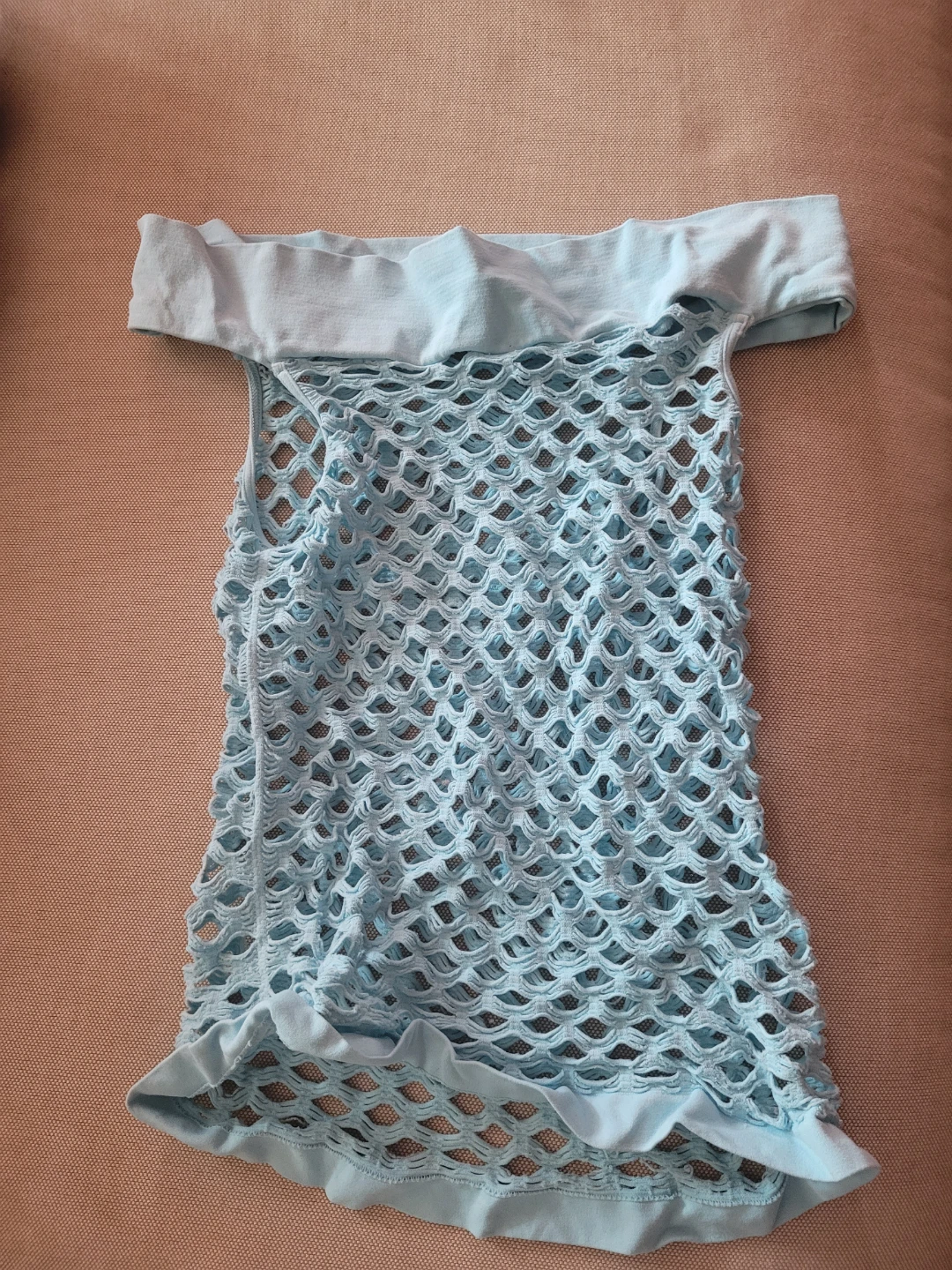 Light blue mesh off-shoulder top