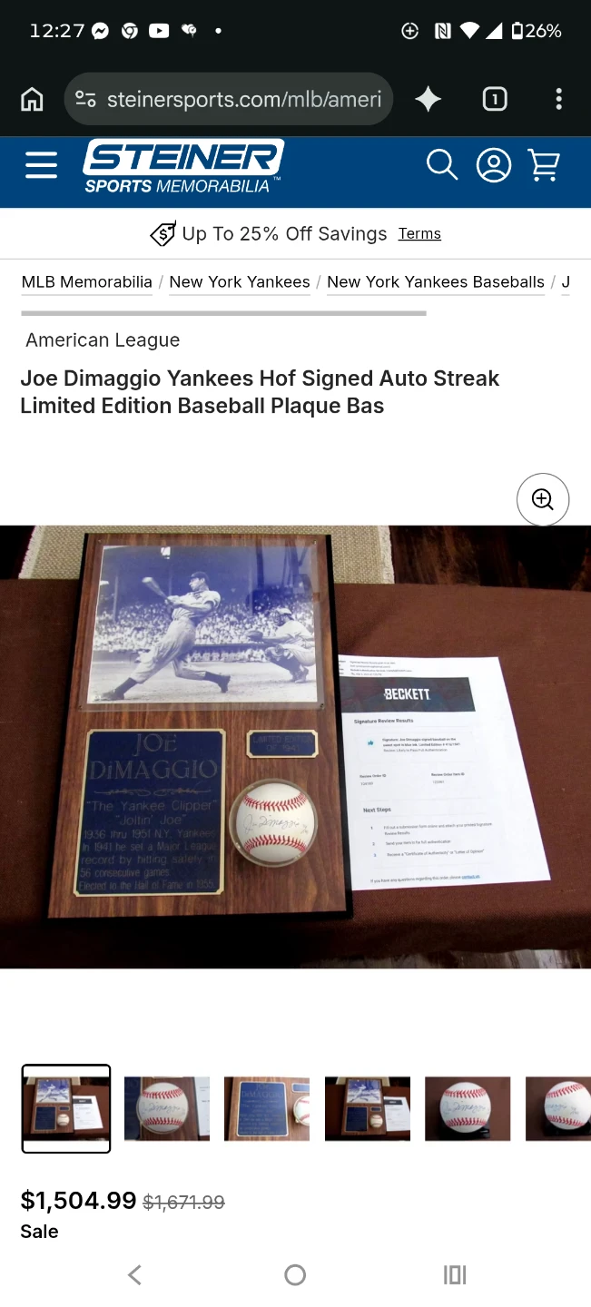 Joe DiMaggio Limited Edition Memorabilia Plaque - photo 2