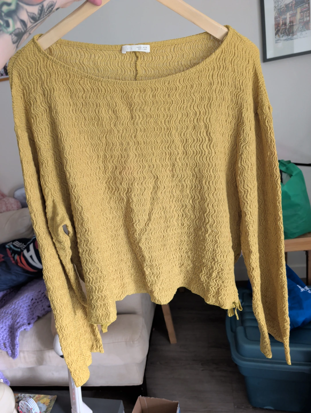 Zara mustard yellow textured long sleeve top
