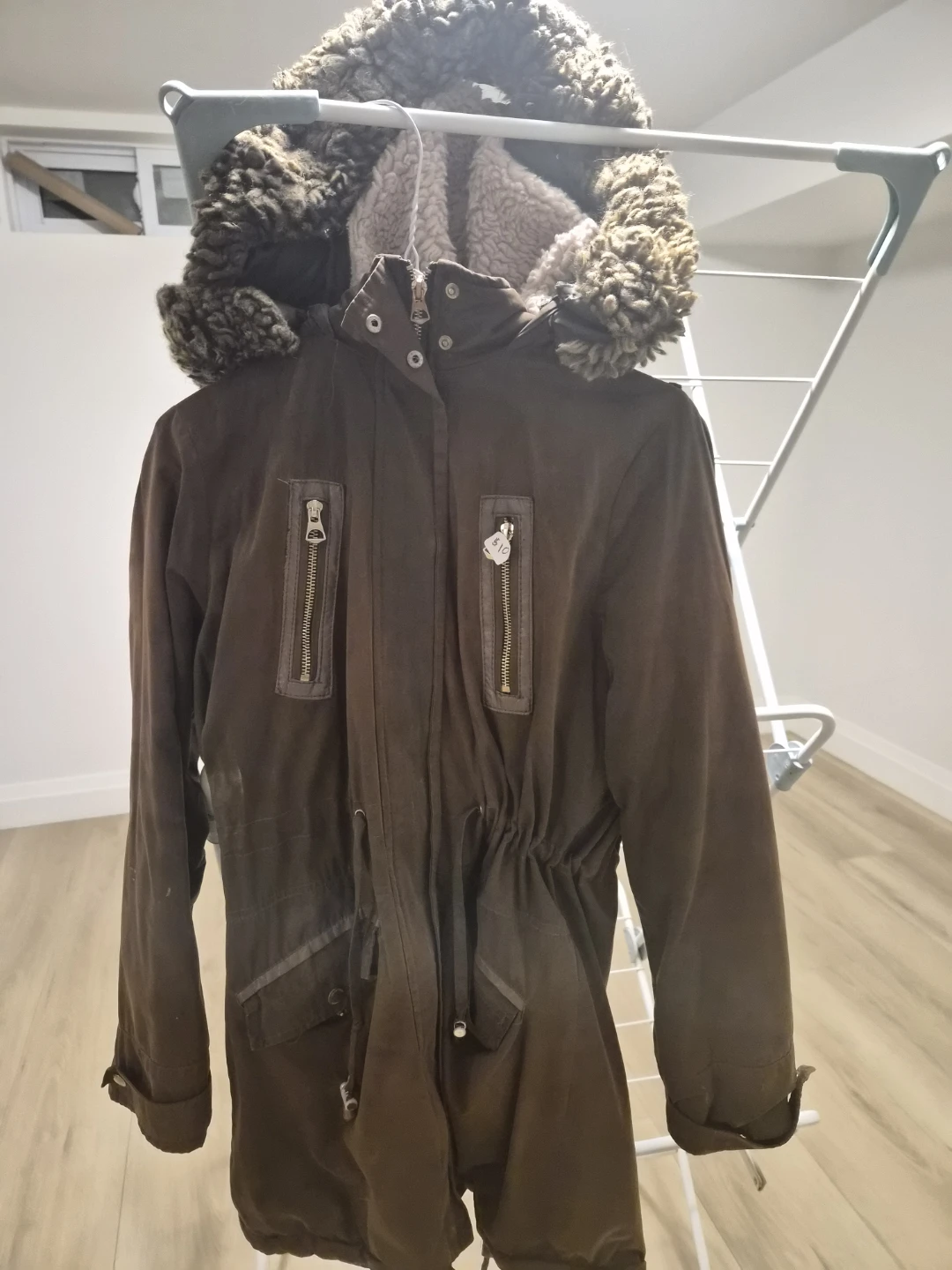Olive Green Faux Fur Hooded Winter Parka