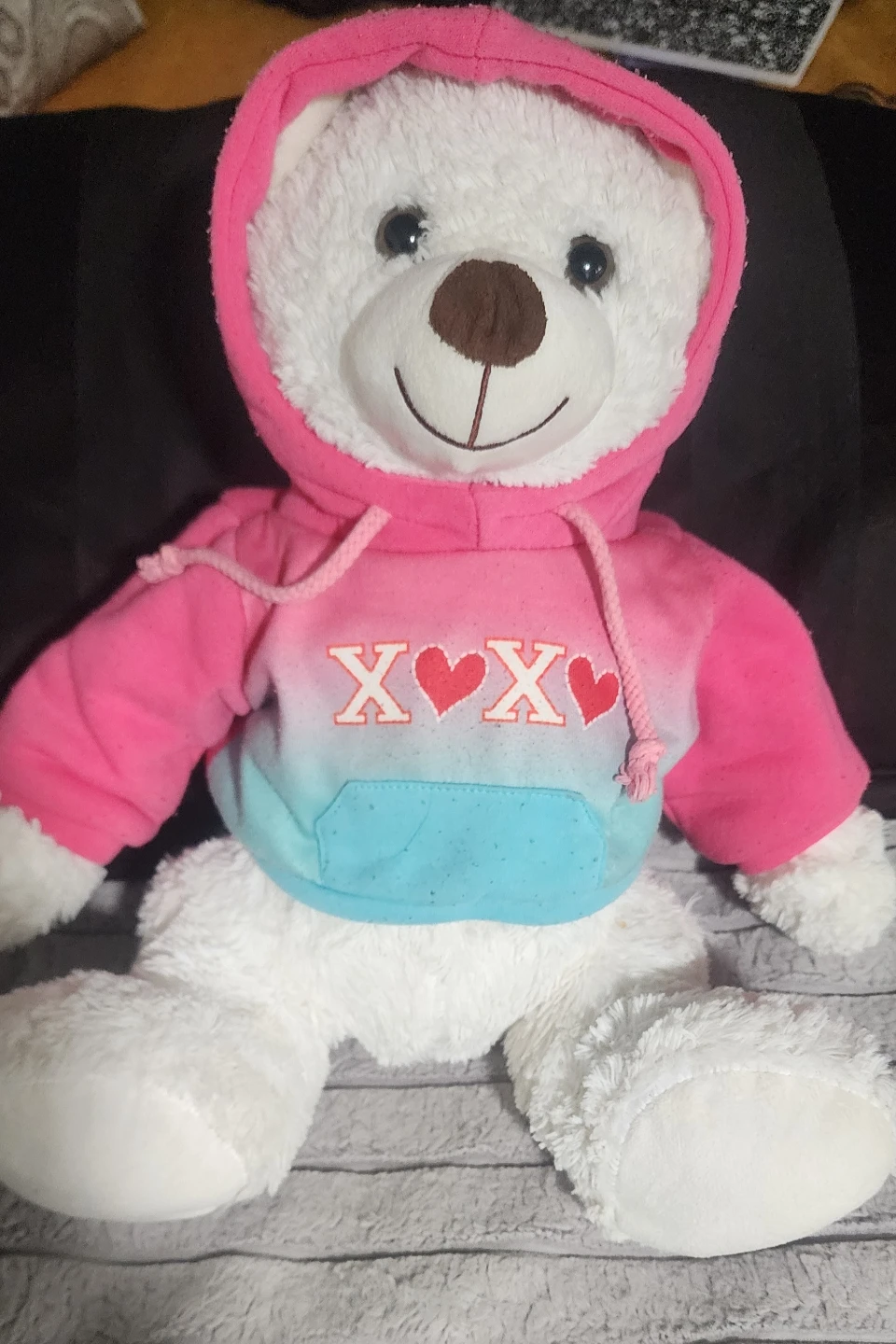 White Plush Teddy Bear in Pink Hoodie - photo 2