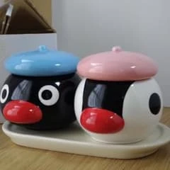 Pingu Ceramic ceramic jar Set with tray 5 pc set new - photo 2