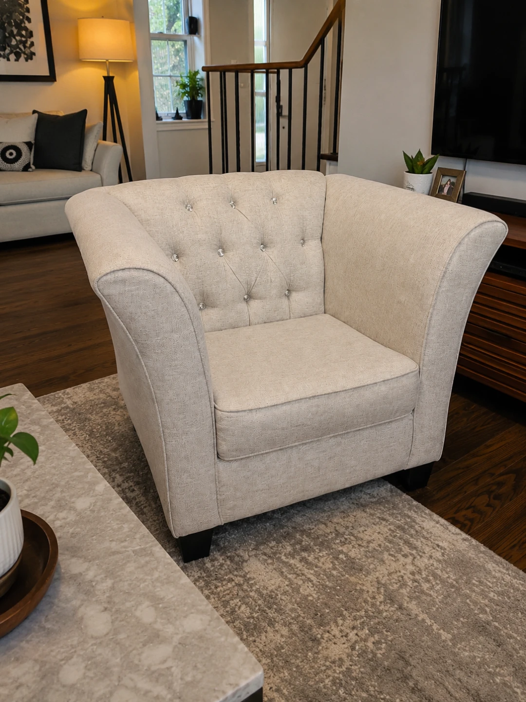 Beige Tufted Accent Chair