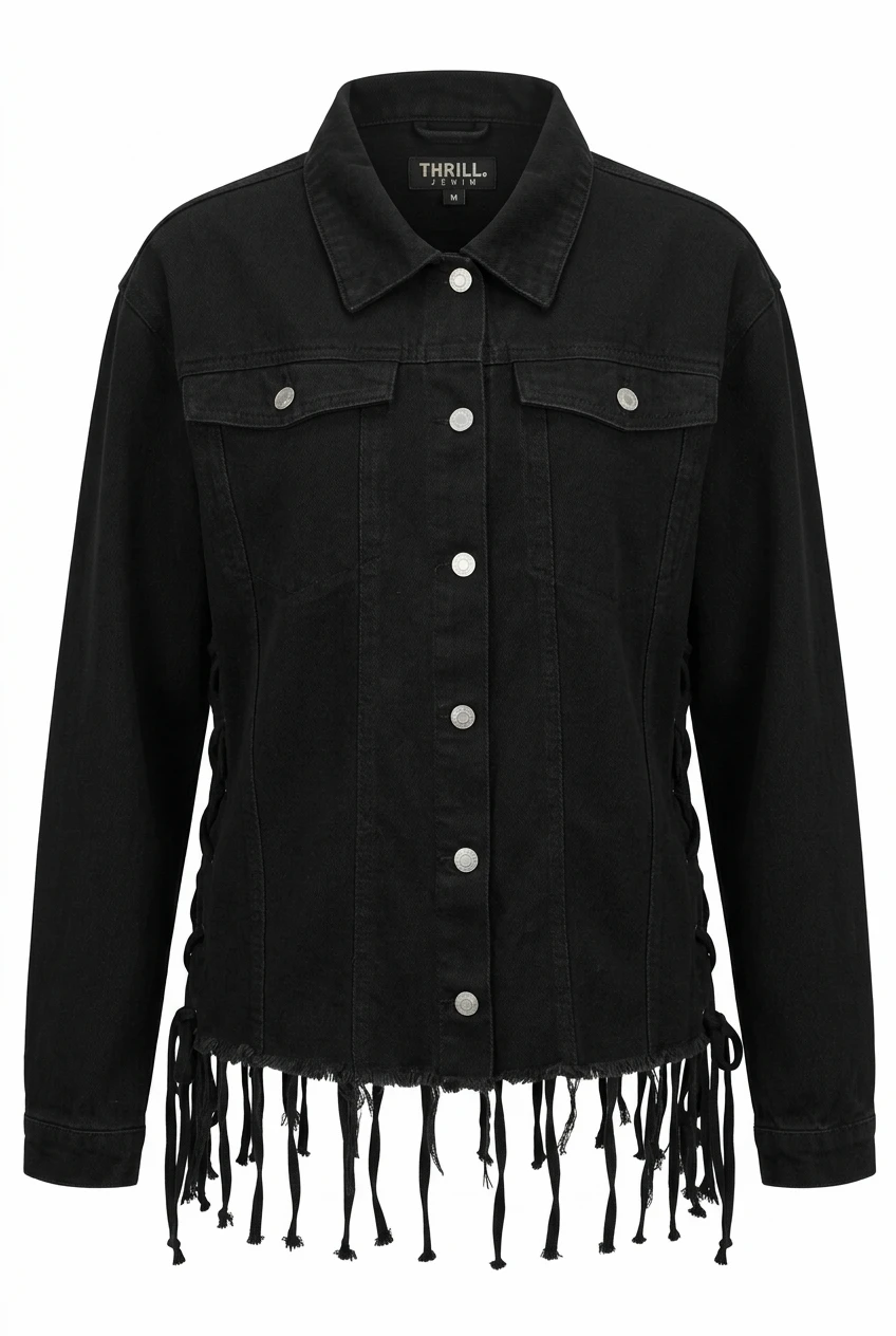Thrill Black Fringe Denim Jacket