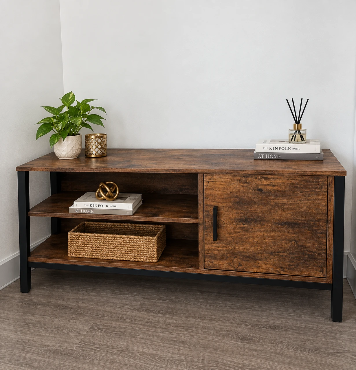 Industrial Style TV Stand with Cabinet