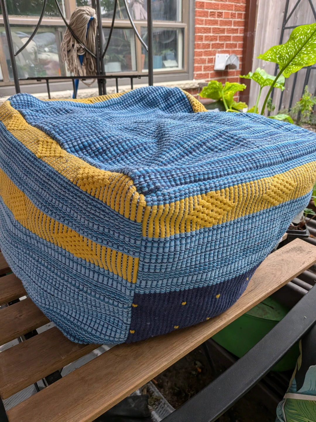 Woven Fabric Pouf/Foot cushion Blue and Yellow - photo 3