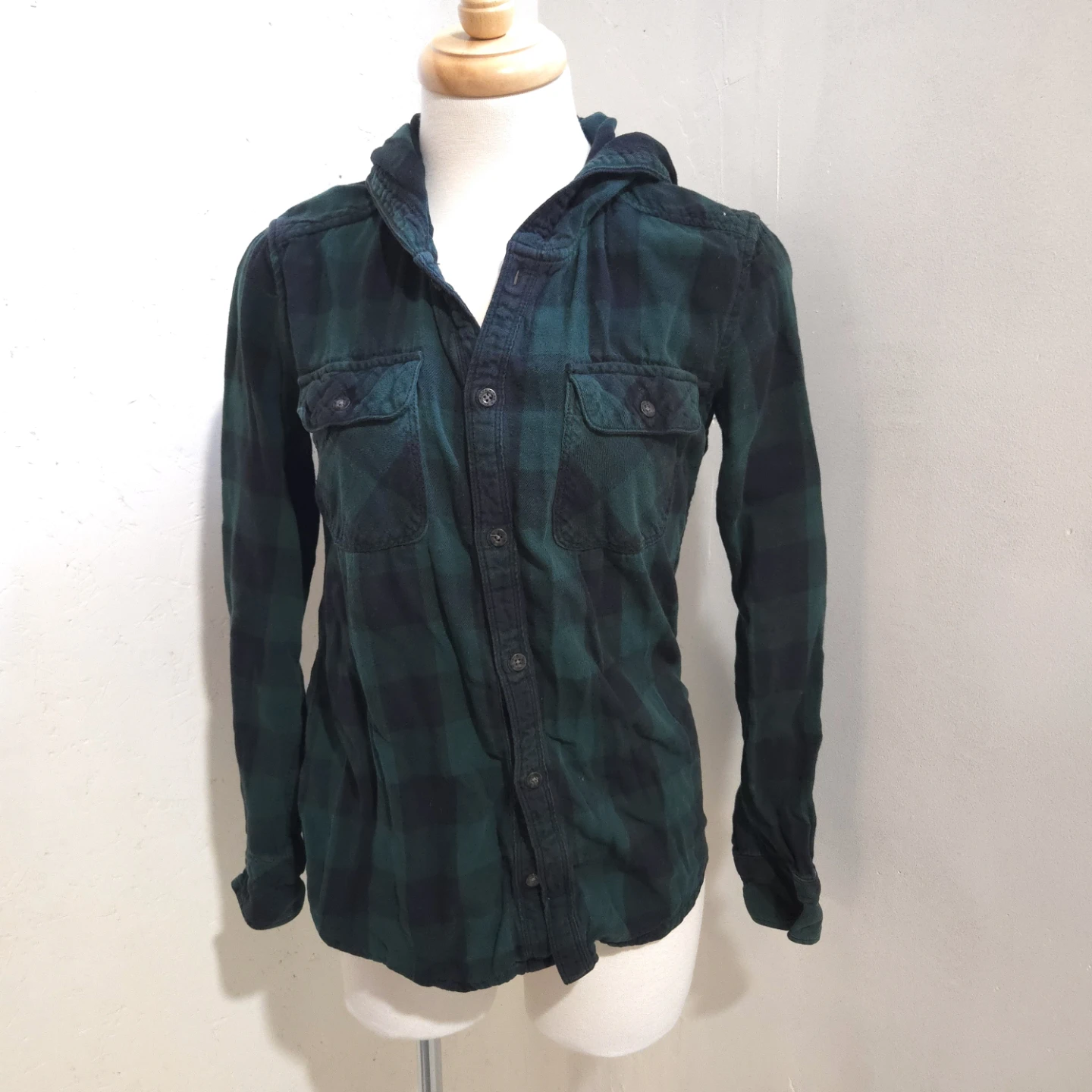 TNA Green and Black Plaid Hooded Shirt