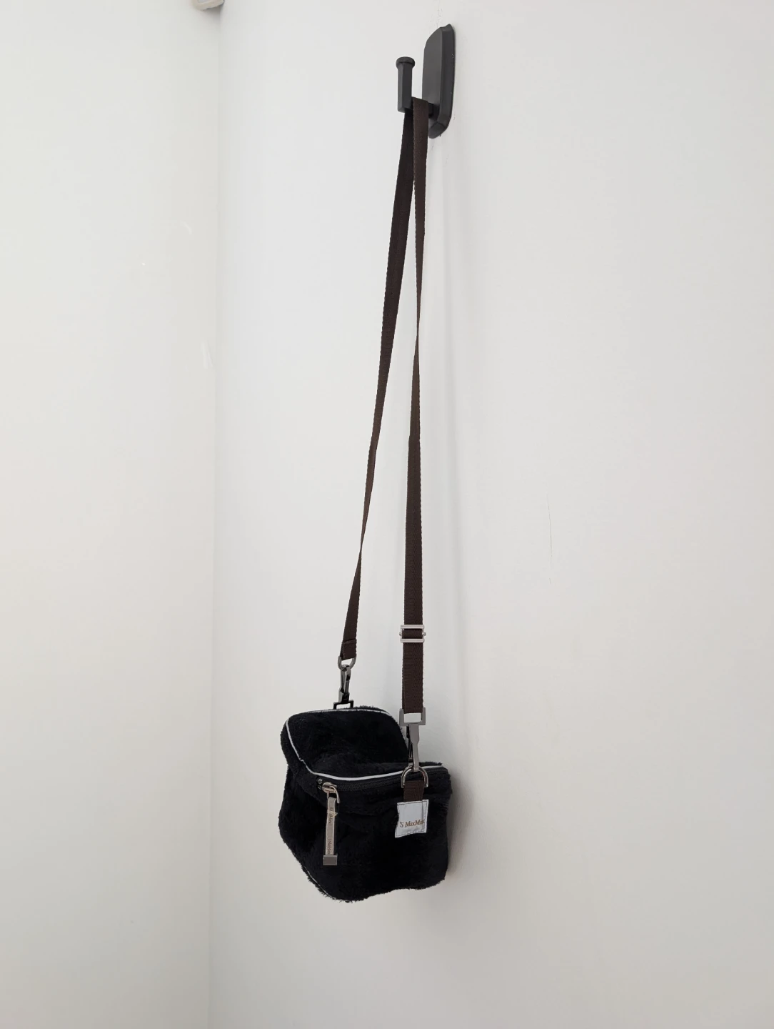 S MaxMara Black Faux Fur Crossbody Bag