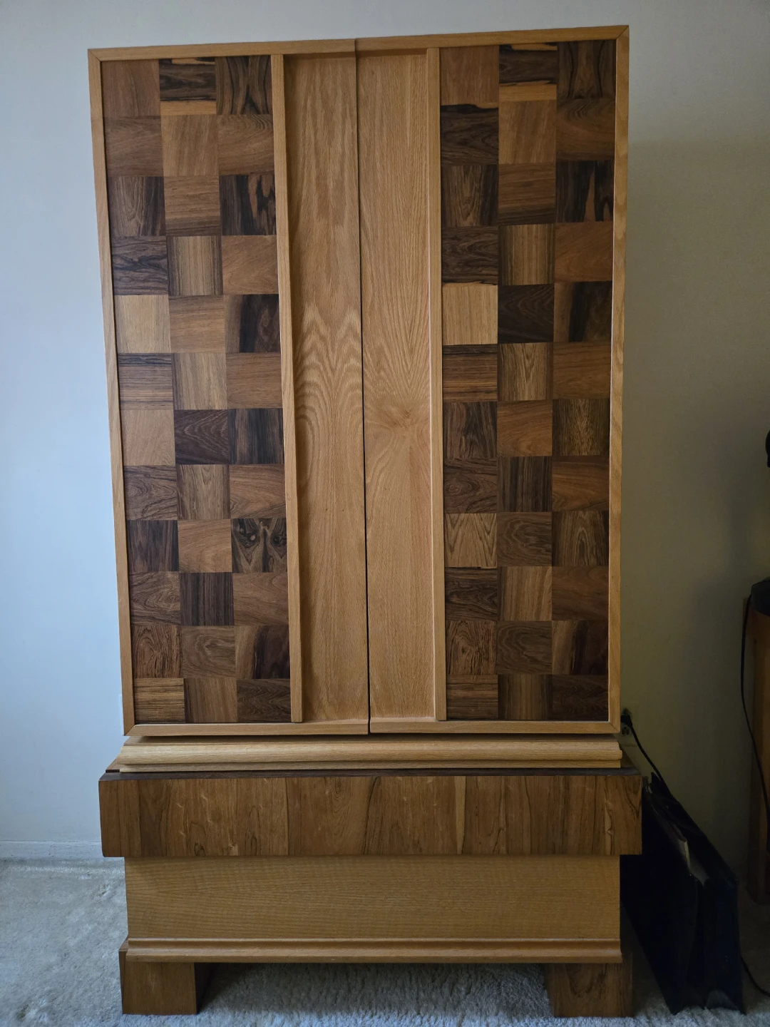 Wooden Armoire with Checkerboard Detail - photo 3