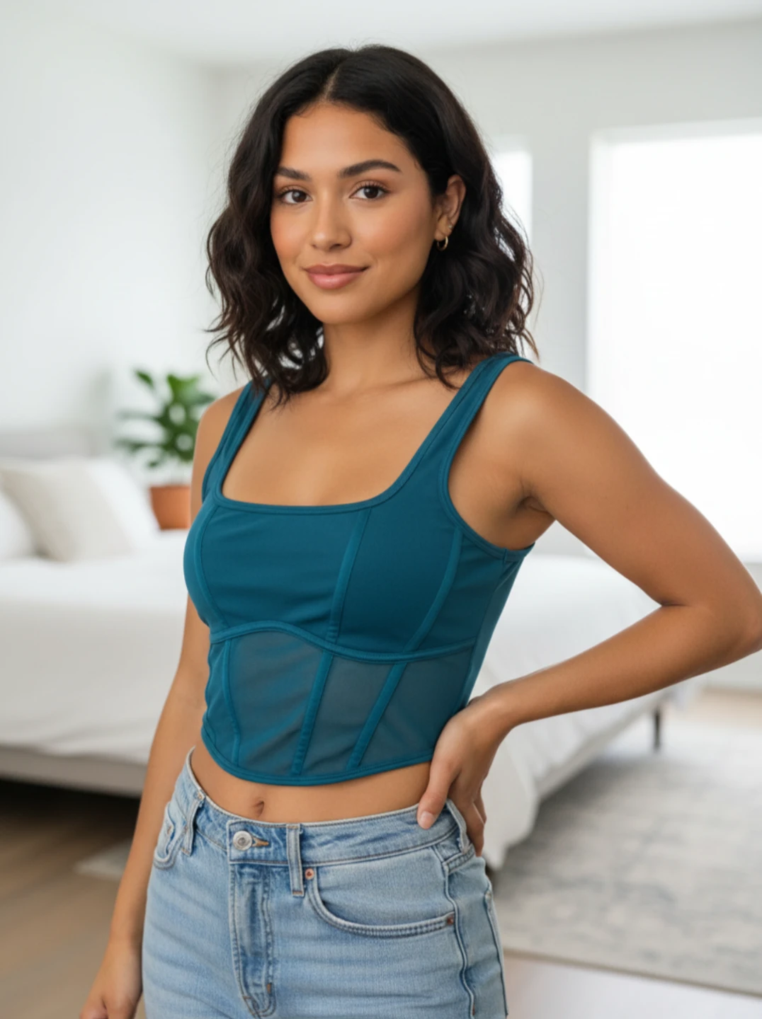 Garage Teal Mesh Corset Top