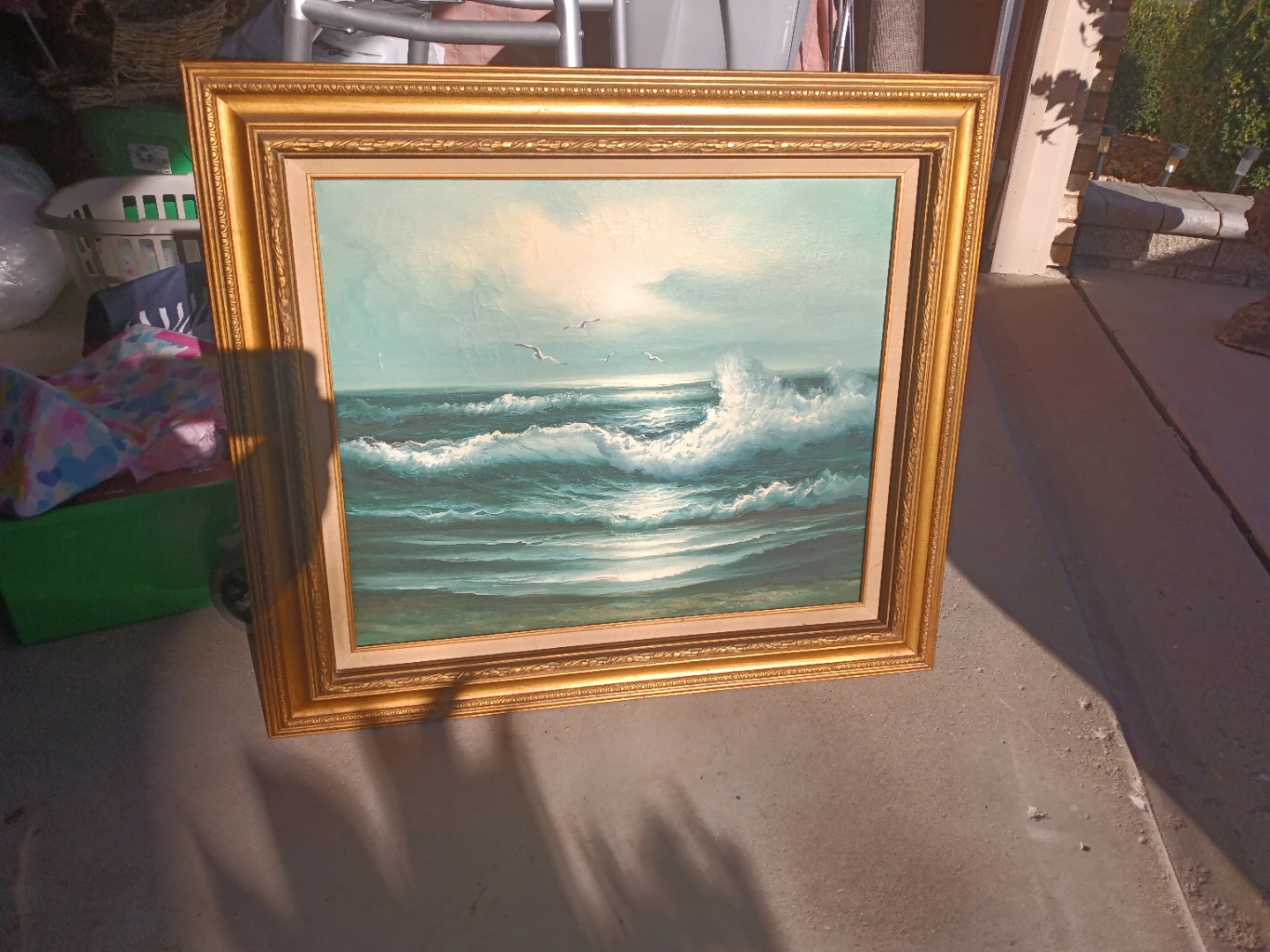 Vintage Framed Ocean Seascape Oil Painting