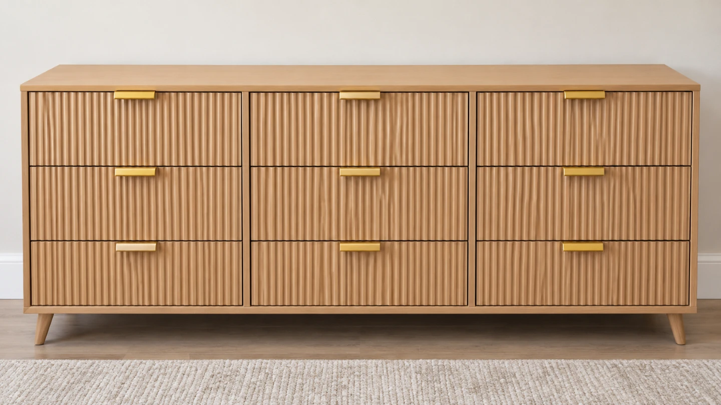 Fluted 6-Drawer Dresser with Gold Handles