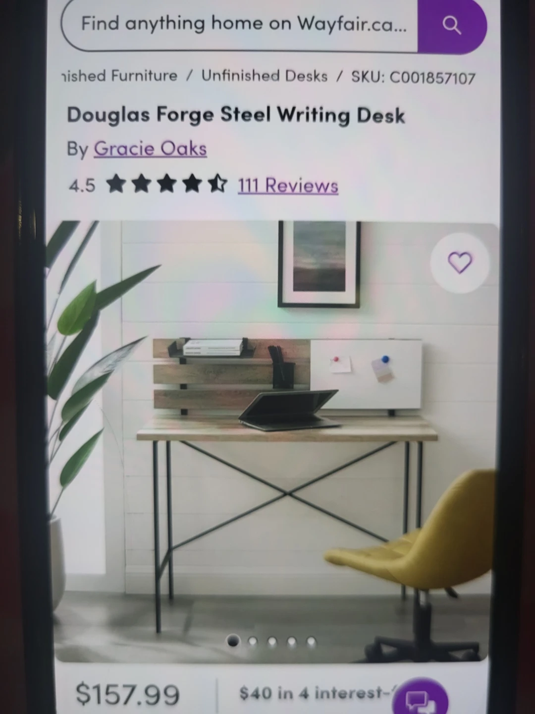 Gracie Oaks Douglas Forge Steel Writing Desk