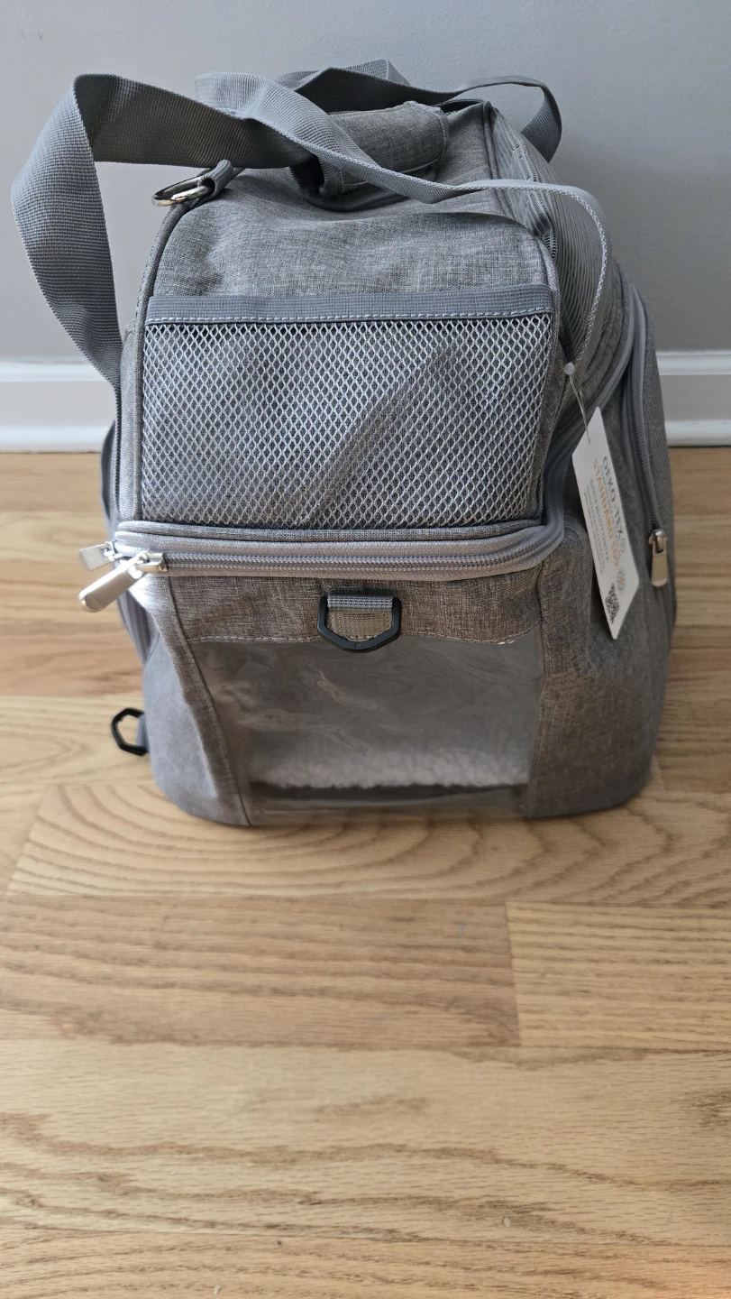 Gray Soft-Sided Pet Travel Carrier Crate, Mesh Panels, Strap - photo 3