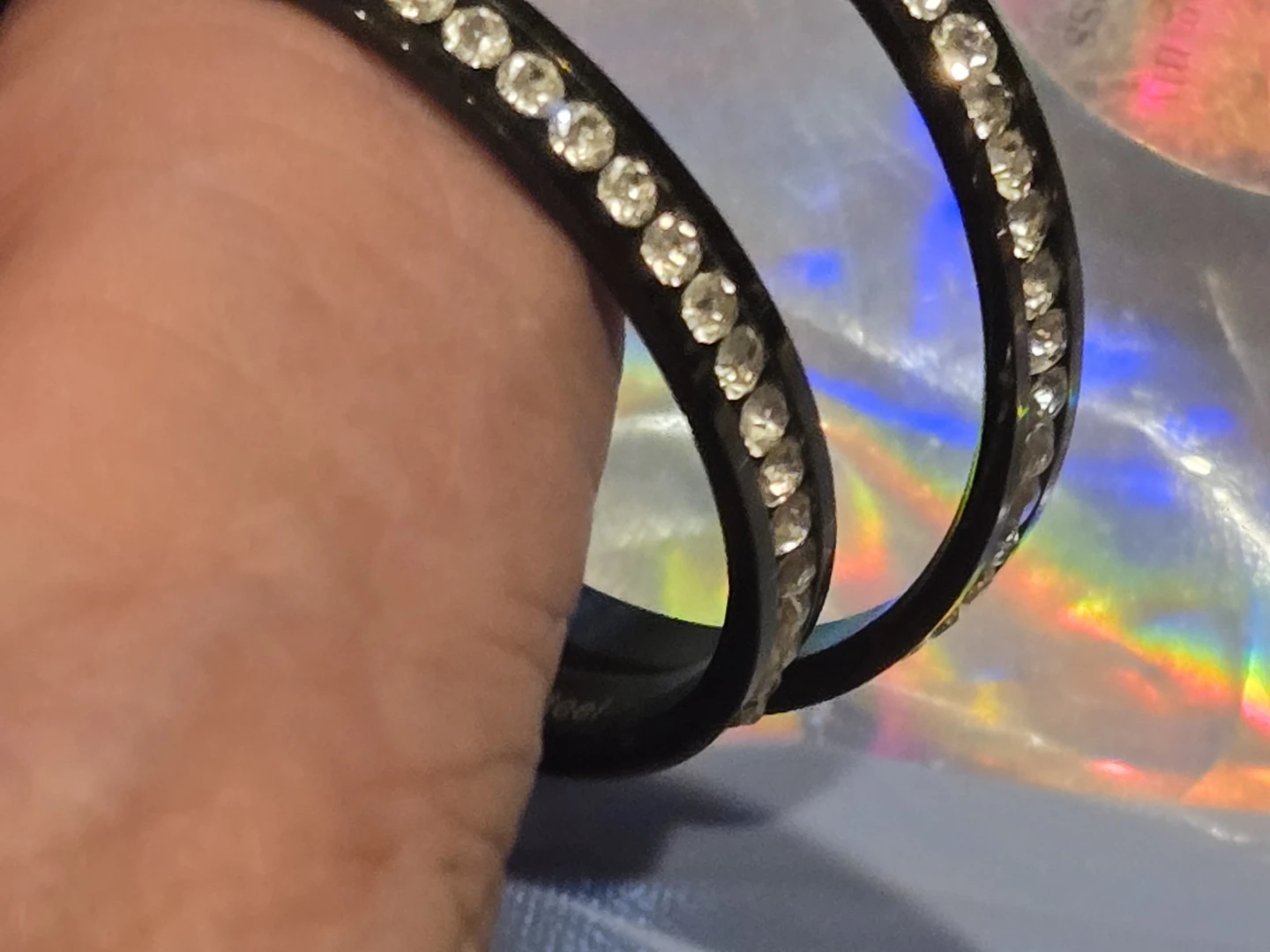 Black Hoop Earrings with Rhinestones - photo 2