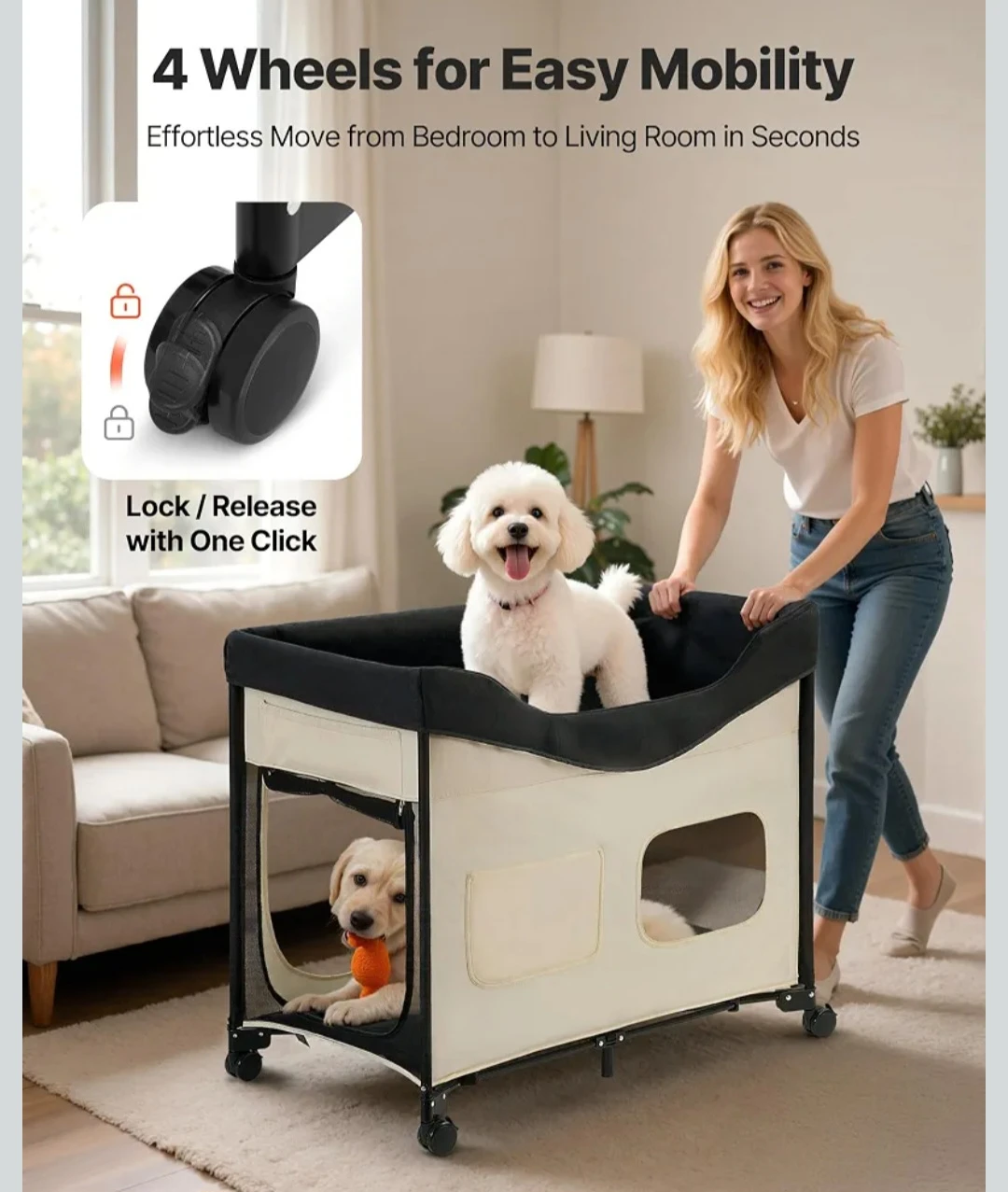 Foldable Pet Playpen Bed XL - Beige