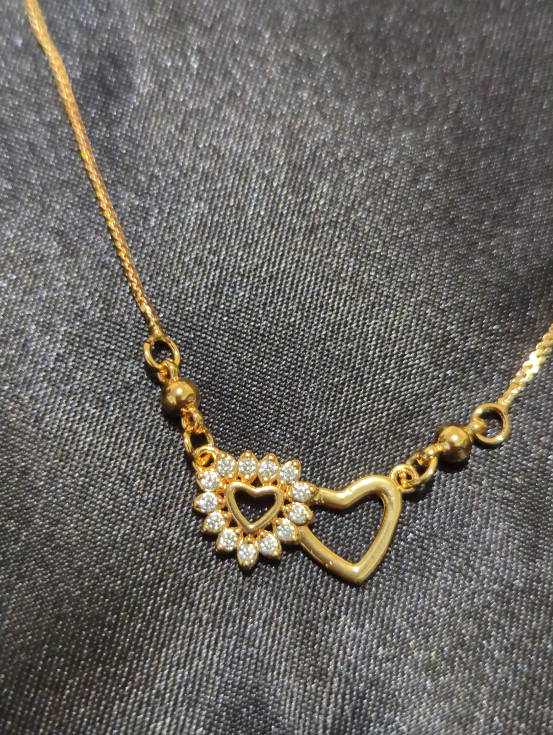 Gold-tone Heart Necklace with Rhinestones