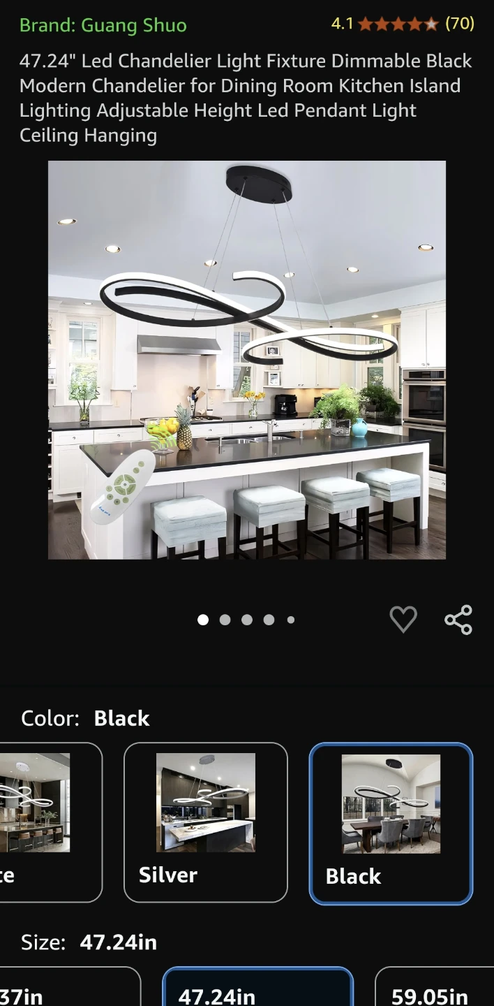 Guang Shuo 47.24" Dimmable LED Modern Chandelier - Black