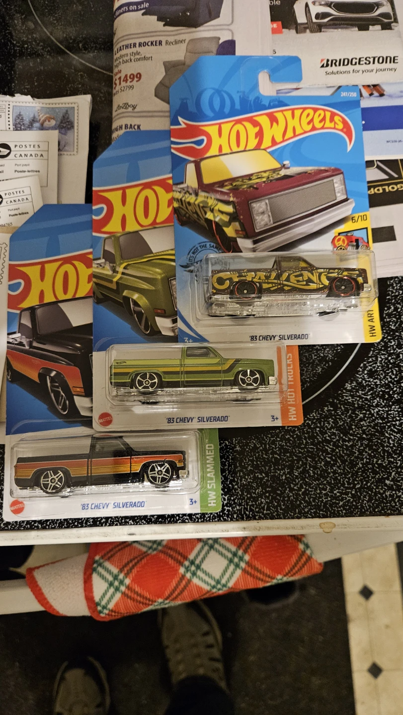 3 Hot Wheels '83 Chevy Silverado Diecast Trucks
