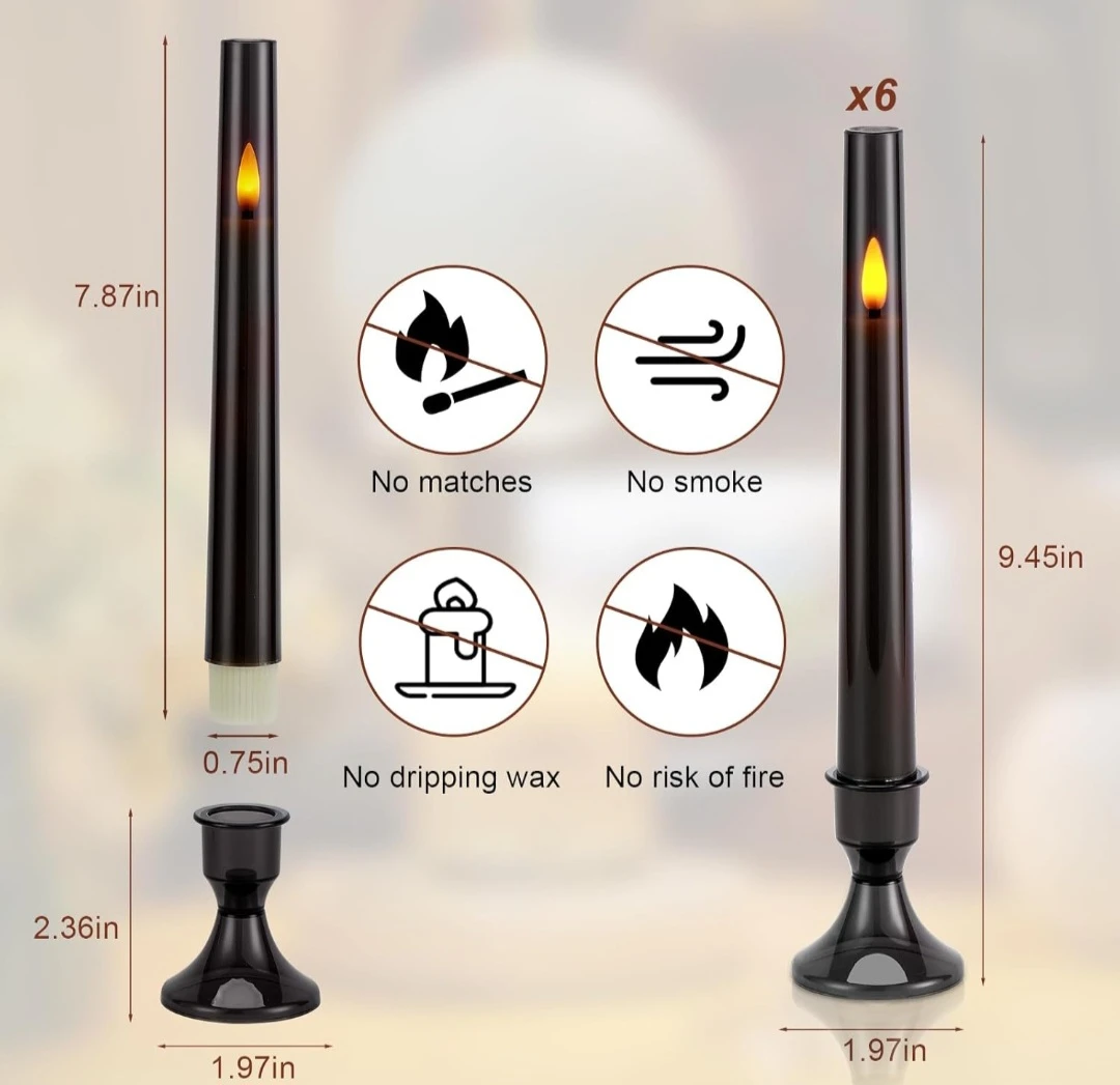 Set of 6 LED Flameless Taper Candles with Remotes - photo 3