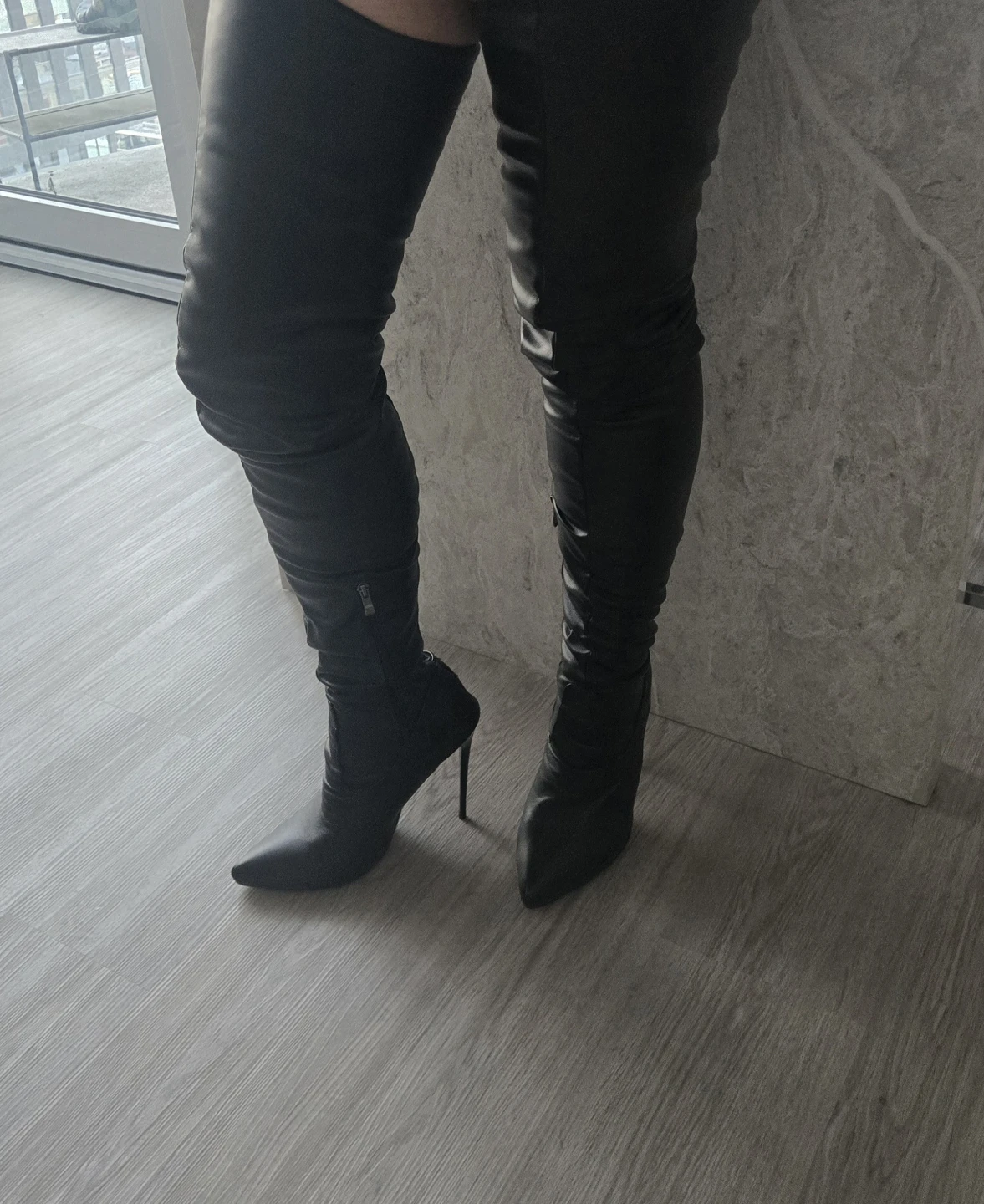 Black Thigh-High Stiletto Boots - 5" Heels - Size 43