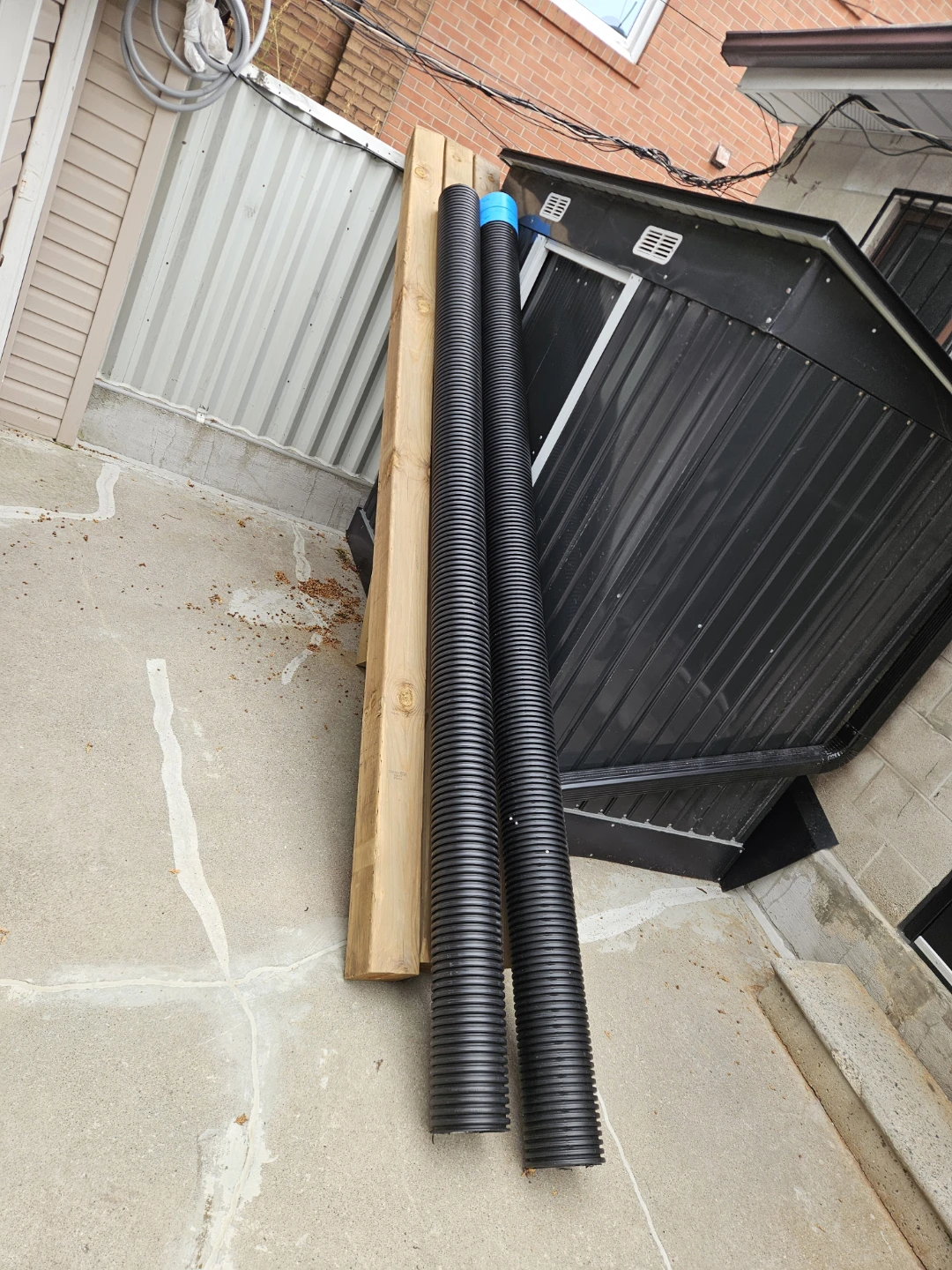 french drain 6" pipe and pressure treated 6x6s