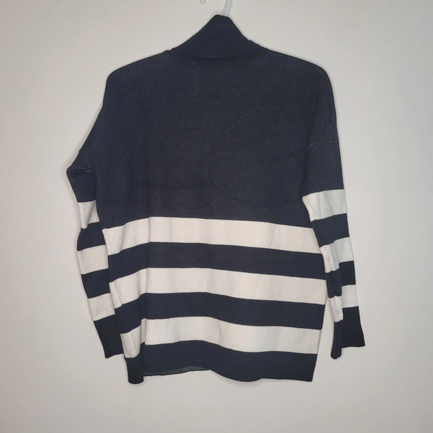 Navy and White Striped Turtleneck Sweater - photo 3