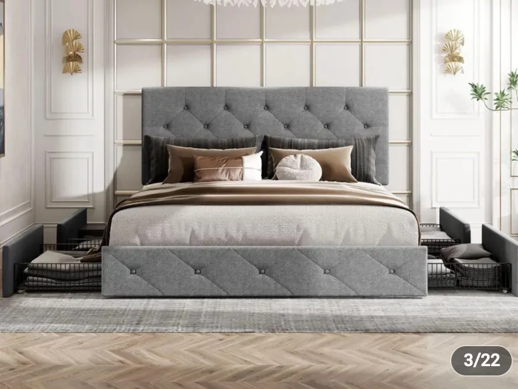Queen Size Upholstered Platform Bed with Storage