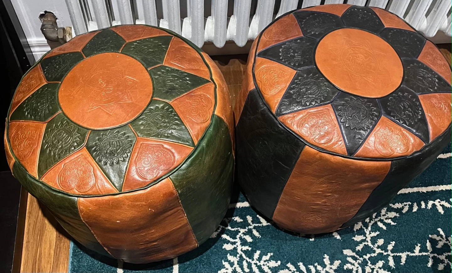 Two Moroccan Leather taburetes