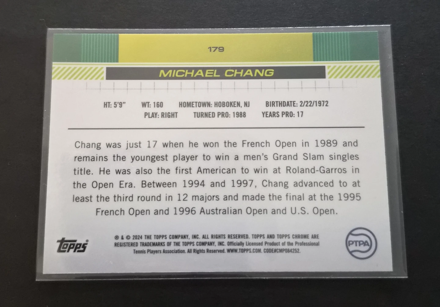 Michael Chang Tennis Card - photo 2