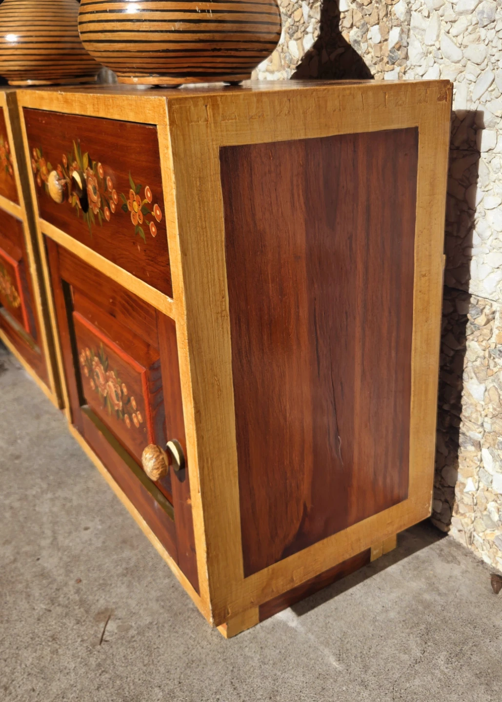 Pair Of Vintage Walnut Nightstands With Flower Theme - photo 5