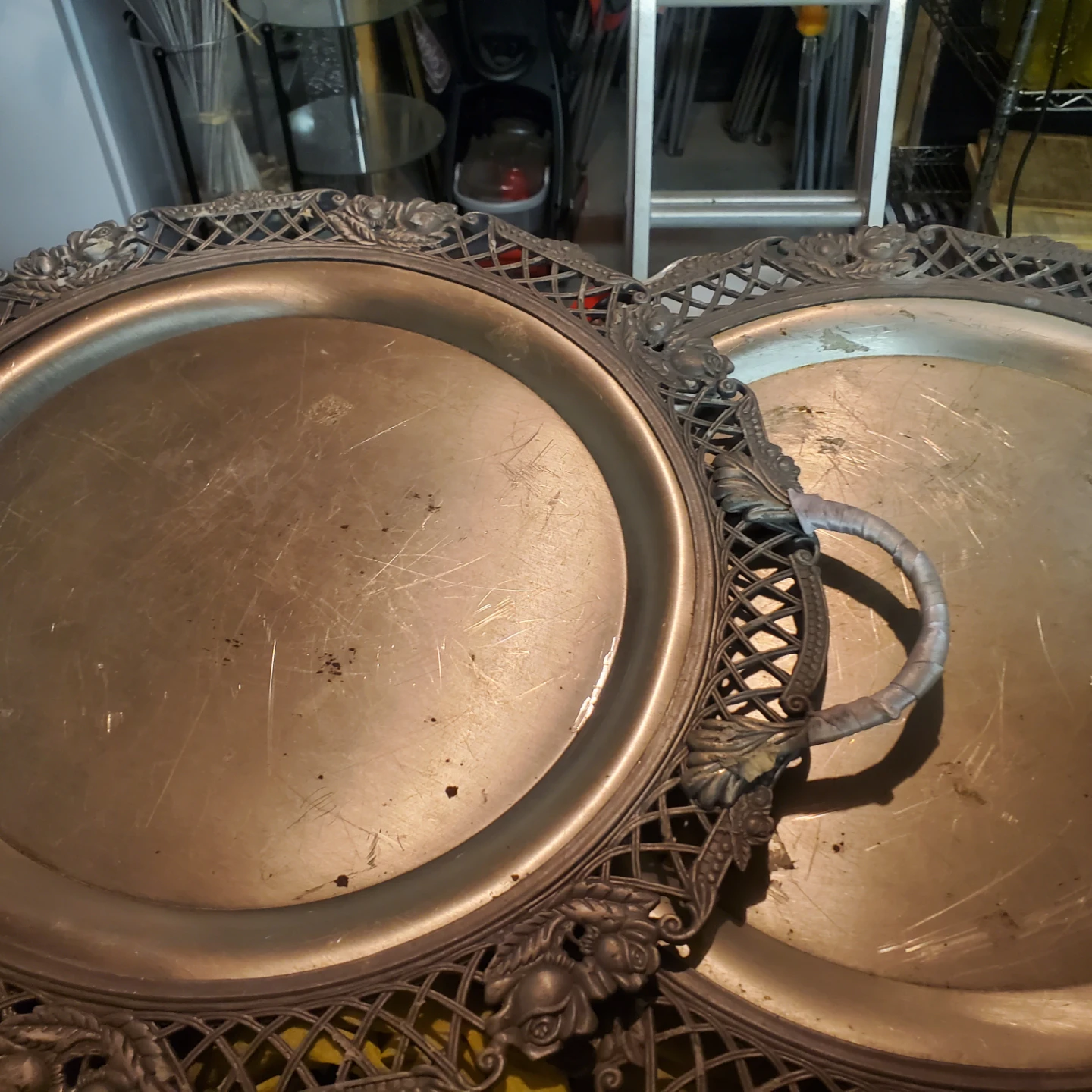 Set of Two Vintage Ornate Serving Trays - photo 2