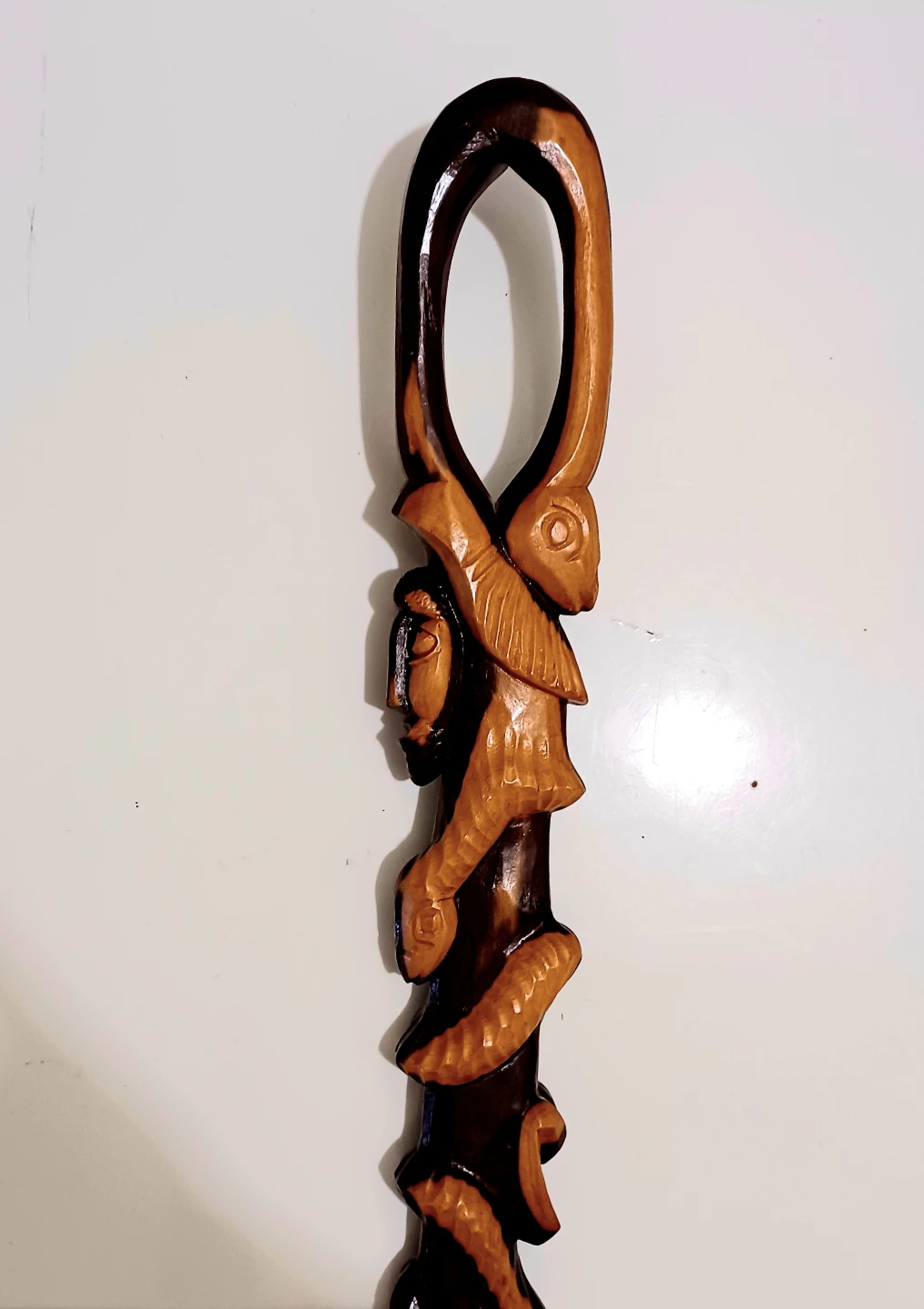 Unique Hand Carved Lacquered Wood Stick - photo 3