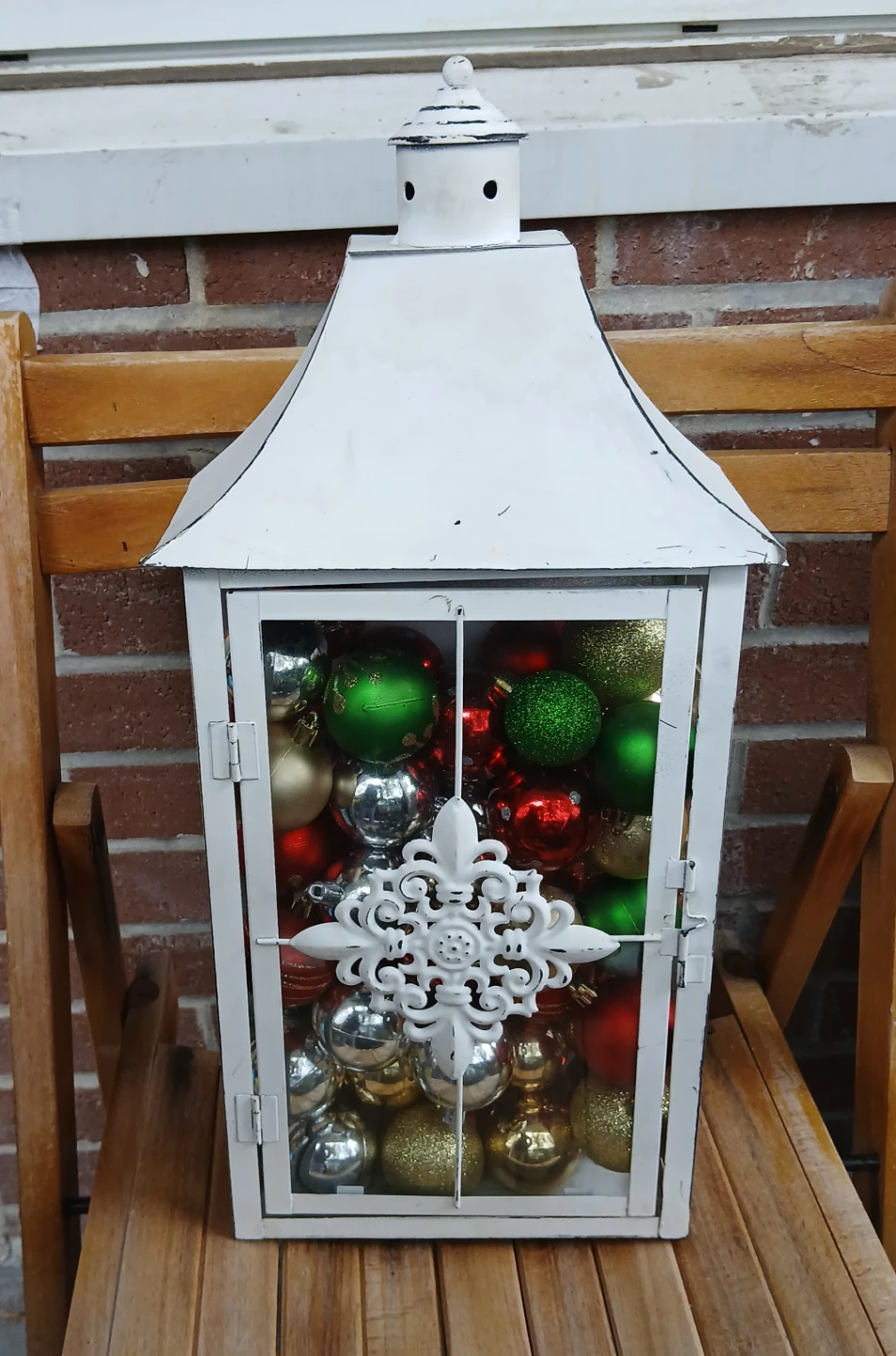 White Holiday Decorative Lantern with Ornaments - photo 2