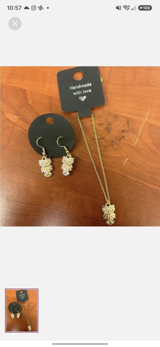 Gold Tone Owl Necklace and Earring Set