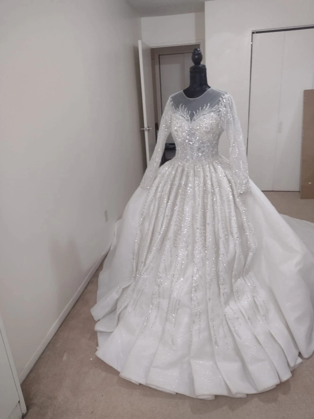 White beaded ball gown wedding dress